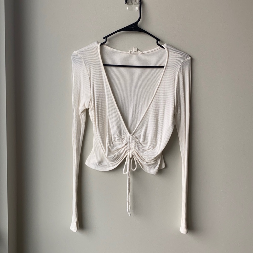 Drawstring Ruched Front Rib-Knit Crop Top Going Out Concert Summer Vacation